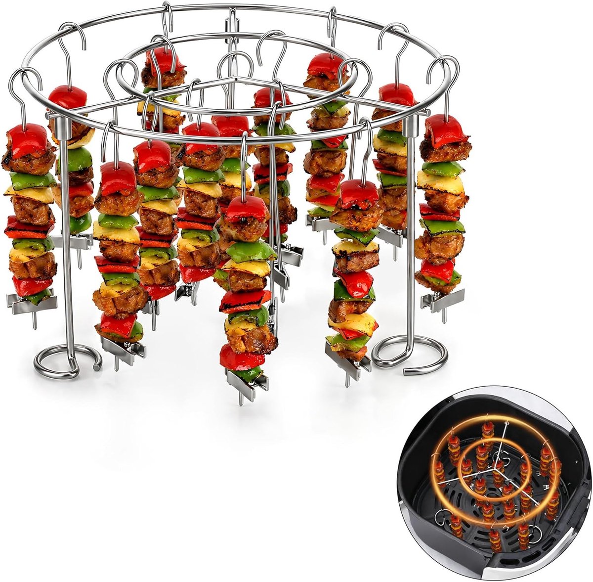 Grillrooster voor Airfryer - Zilver - 15,6 cm - Roestvrij Staal met 28 Spiesen - Voor Gezond Grillen