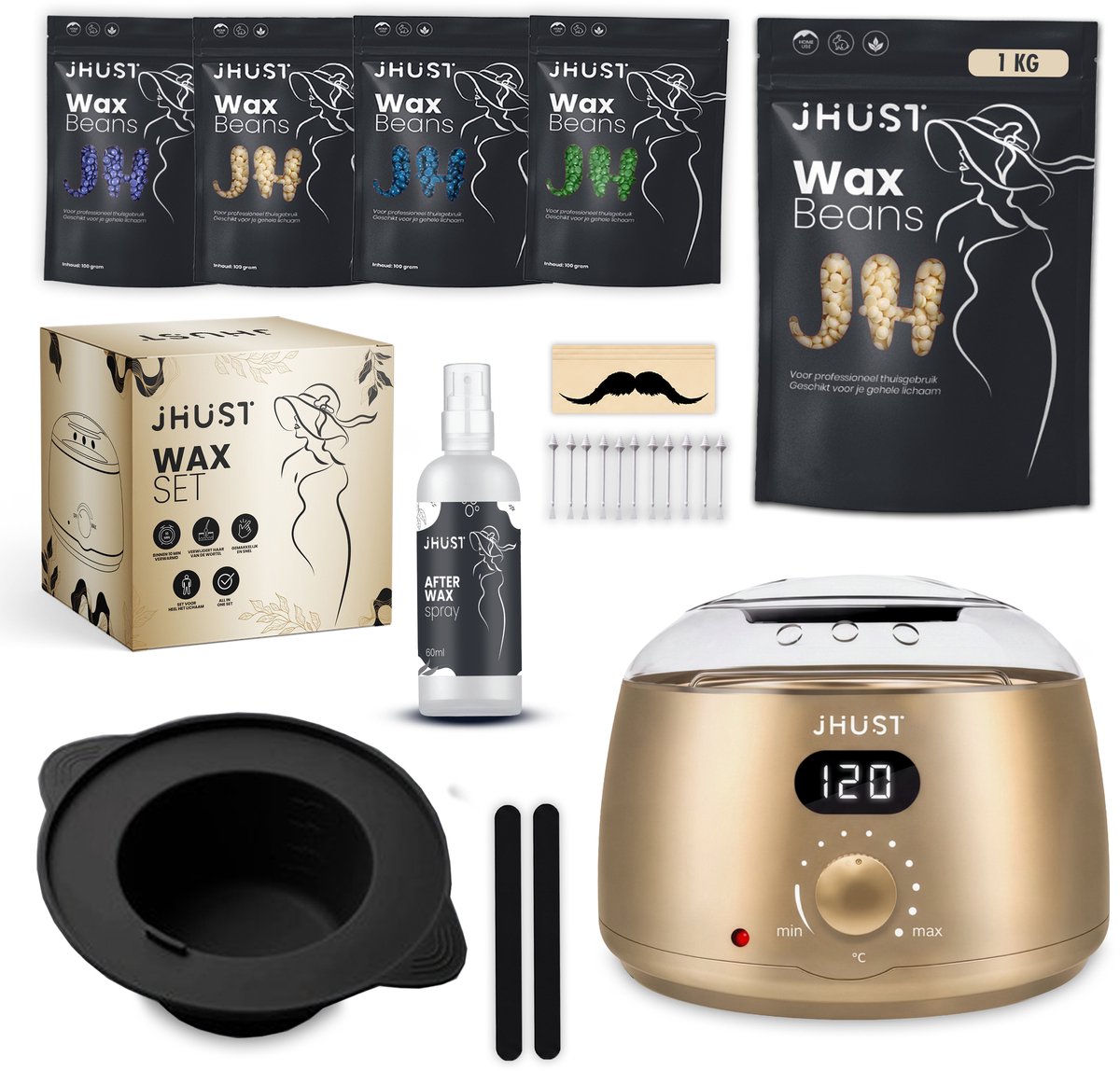 JHust® Professionele Wax Apparaat - Wax Verwarmer - Wax Beans - Goud + Extra 1KG Wax Bonen - Ontharing Set