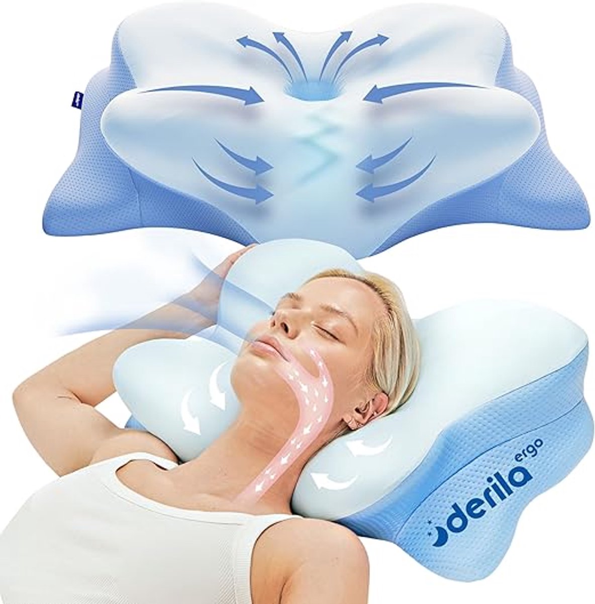 Orthopedisch Cervicaal Hoofdkussen van Traagschuim - Ergonomisch Vlinderkussen met Verkoelend Effect - 54 x 36 x 12 cm - Voor Zij-, Rug- en Buikslapers - Wi