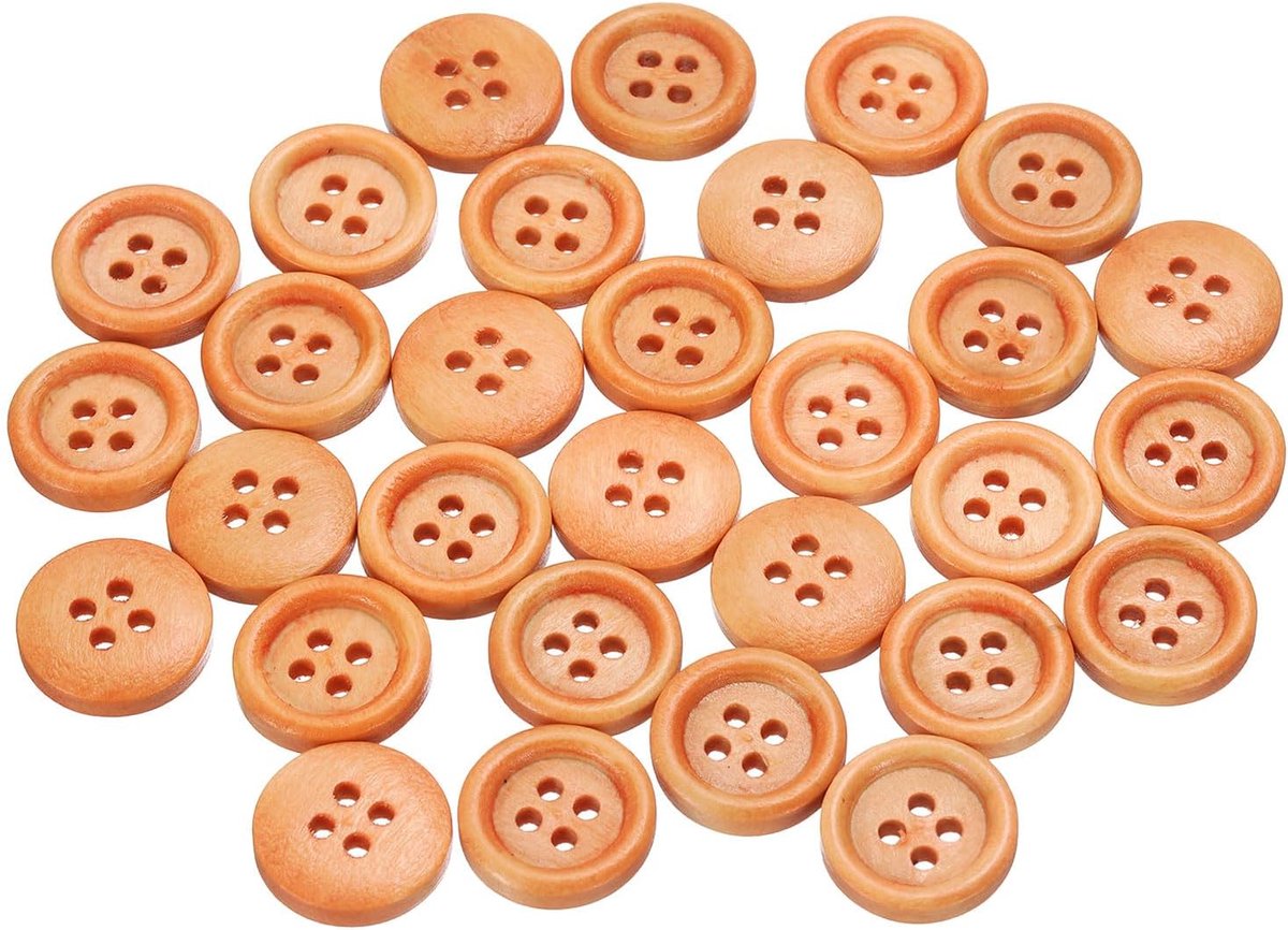 Knopen, 15 mm, ronde houten knopen, 4 gaten, vintage houten naaiknopen voor naaien, knutselen, decoraties, doe-het-zelf handwerk, kleding, breien, lichtbruin