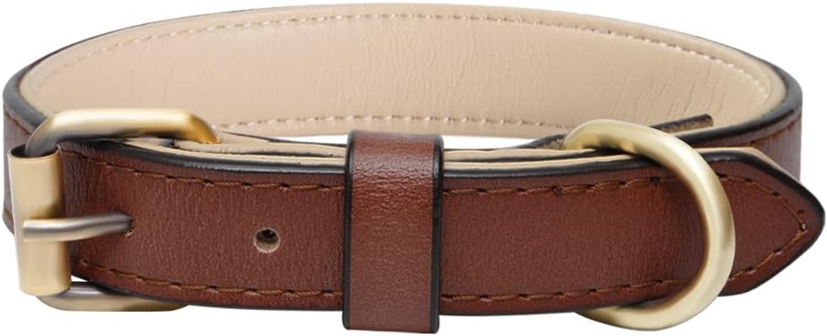 Echt Zacht Leren Hondenhalsband met Gewatteerde Bescherming, Beste voor Kleine, Middelgrote en Grote Hondenrassen (M, Bruin)