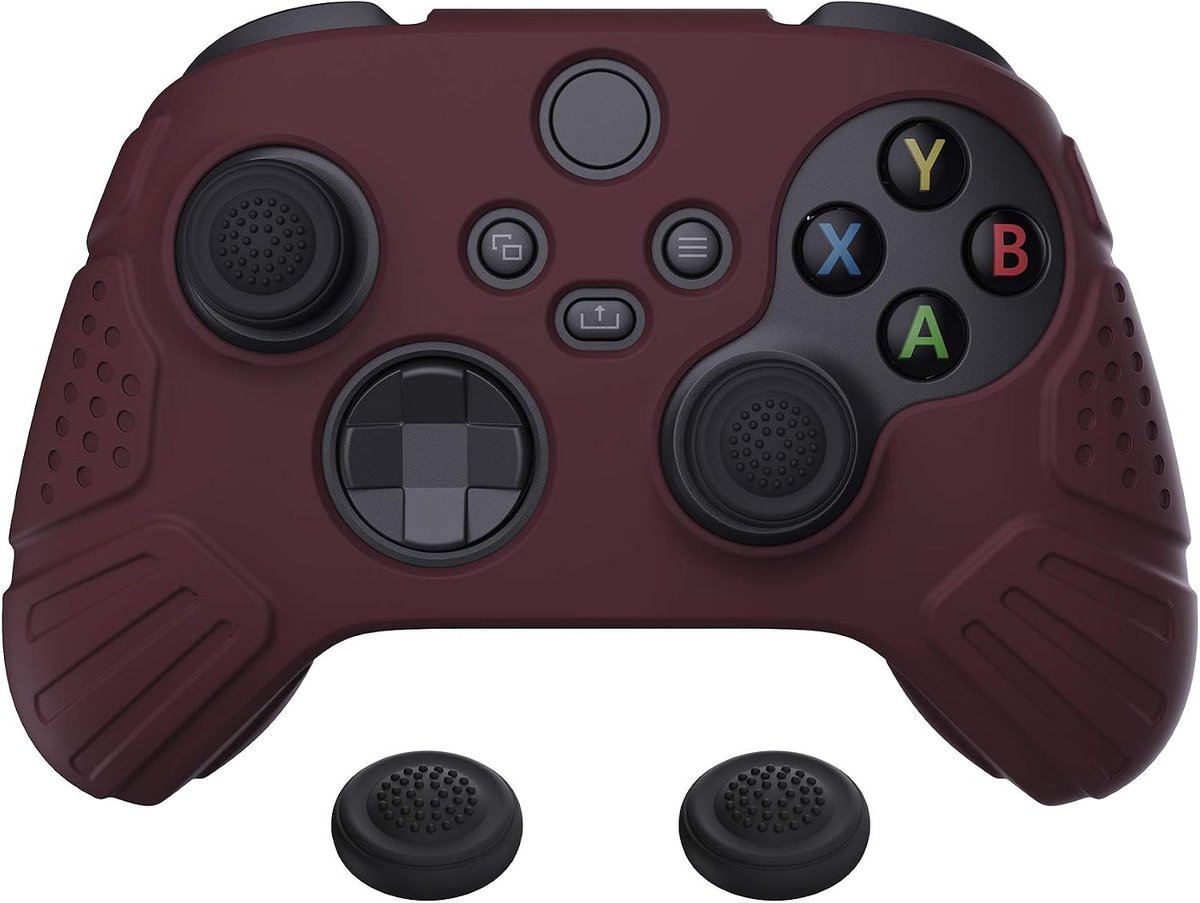 eXtremeRate PlayVital Anti-slip Siliconen Beschermhoes voor Xbox Series X/S Controller met Duimgreep Caps, Ergonomische Cover Skin Grip Protector Case, Beschermskins - Guardian Editie (Wijnrood)