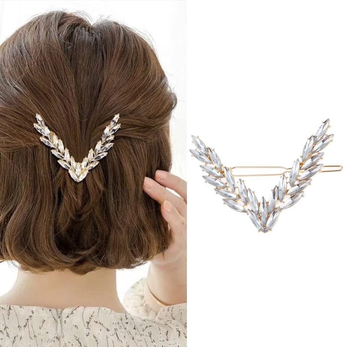Strass V Haarspelden Goud Kristal Haar Haarspeldje Glanzend Kristal Haarclips Geometrische V Vorm Haarclip Barrette Decoratieve Haaraccessoires voor Vrouwen en Meisjes