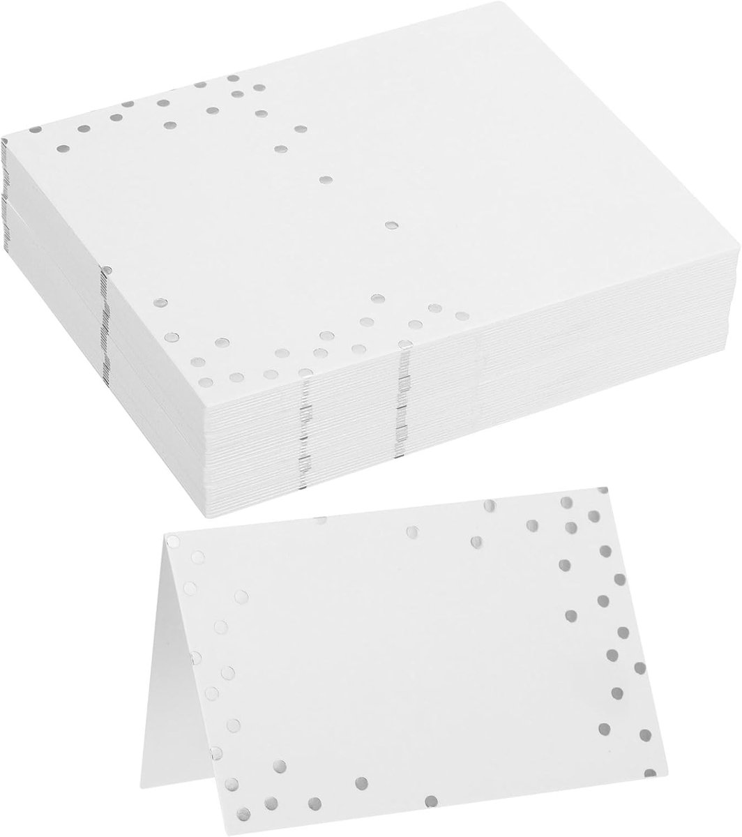 40 stuks tafelkaarten, bedrukbaar met lineaire rand, voor bruiloften, feesten, diners, evenementen, gereserveerde plaatsen, zilveren stippen, witte stippen