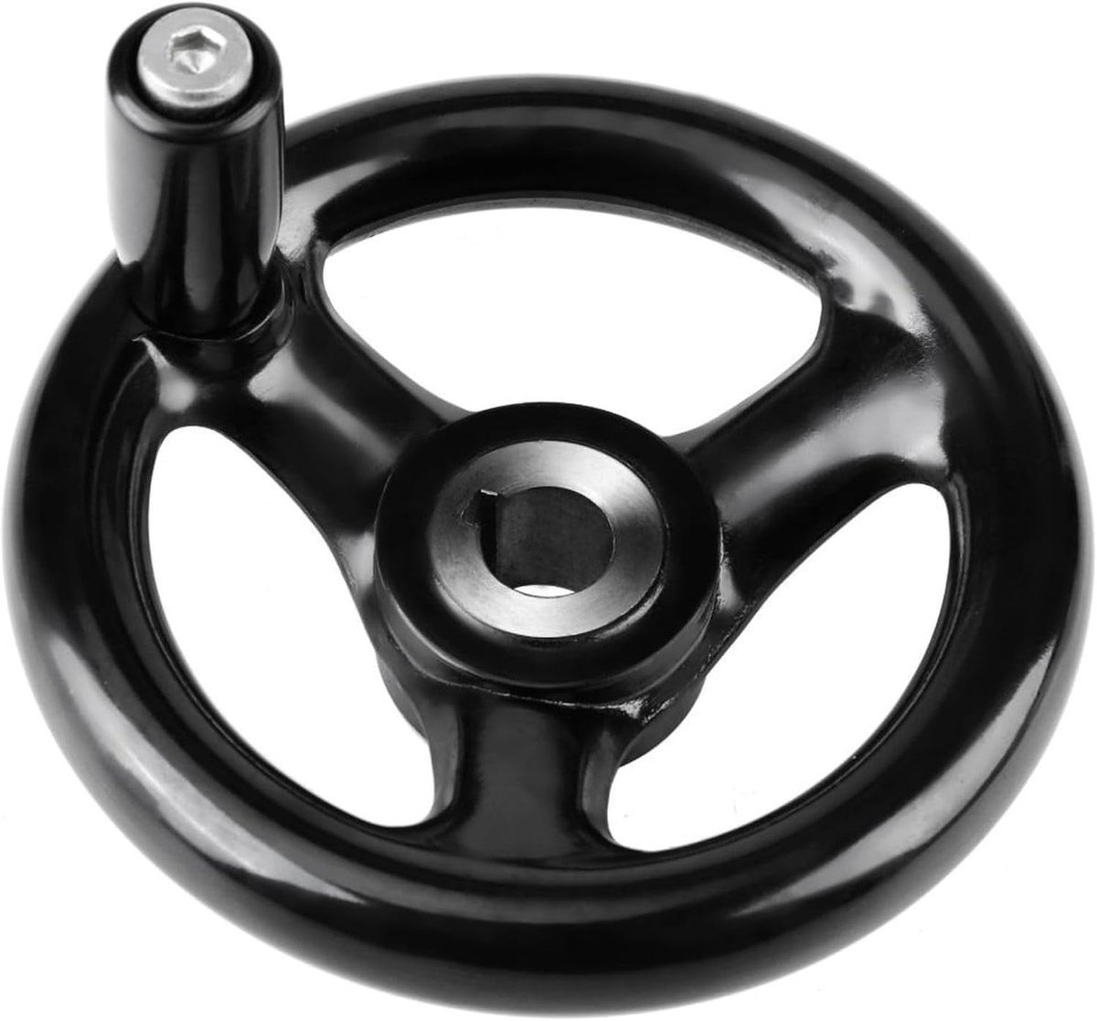 Handwiel - 3 spaken zwarte ronde stuurgreep Plastic handwiel met draaibare handgreep voor draaibank freesmachine 12 x 100 mm