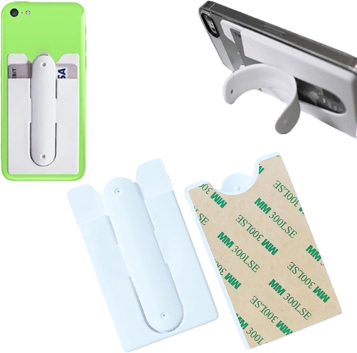 2-pack kaarthouder met telefoonstandaard, telefoonportemonnee, opzetbare siliconen kaarthouder en geldclip met ingebouwde telefoonstandaard, Wit, Phone Wallet, Hedendaags