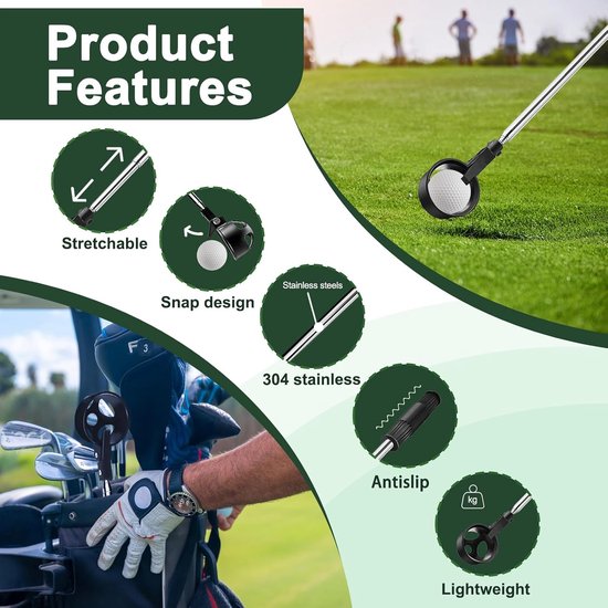Roestvrijstalen golfbal-retriever telescopisch voor water, 78 inch uitschuifbare golfbalgrijper met vergrendelingsschep, golfbalplukker bovengereedschap accessoires voor golfer, vrouwen, — afbeelding 2