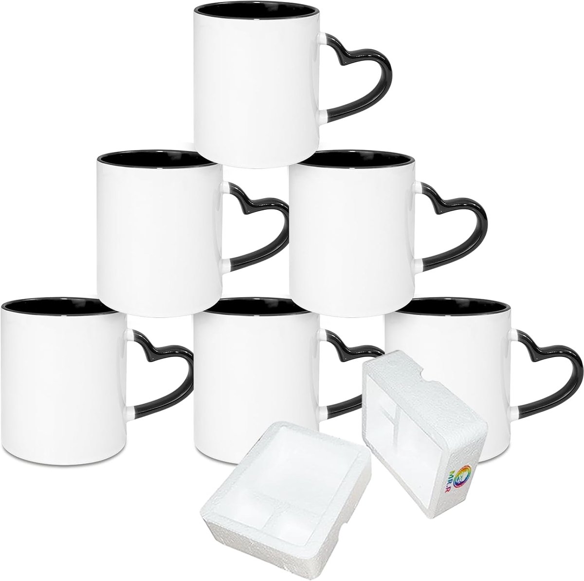 Vaatwasmachinebestendige keramische mok Sublimatie Klassieke mok met zwarte binnenbeker en hartvormig handvat 11 oz Set van 6 per doos