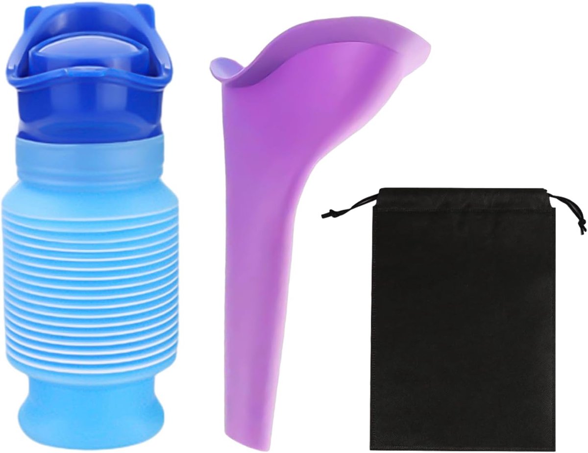 1 stuk draagbare urinoirfles met 1 stuk trechter, 1 stuk opbergtas, telescopische urinefles, lekvrije noodurinoir voor mannen en vrouwen, draagbaar toilet