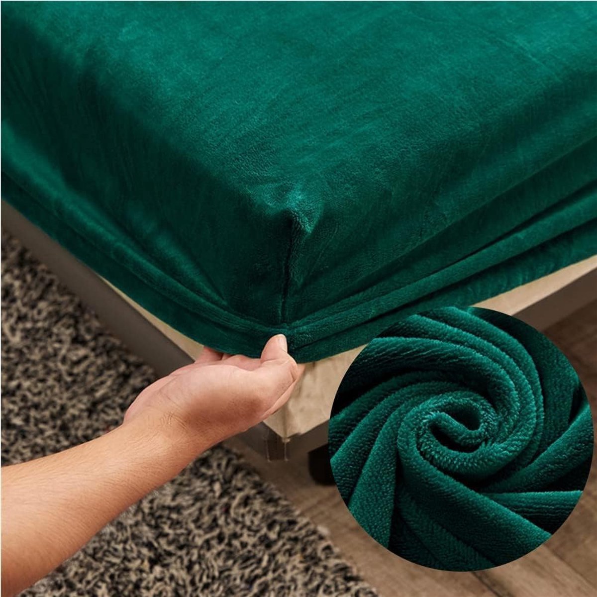 Hoeslaken, klein, tweepersoons fluweel, groen beddengoed, 30 cm diepe zak, warm winterbeddengoed, hoeslaken, zachte teddyfleece lakens, kreukvrij (120 x 200 x 30 cm)