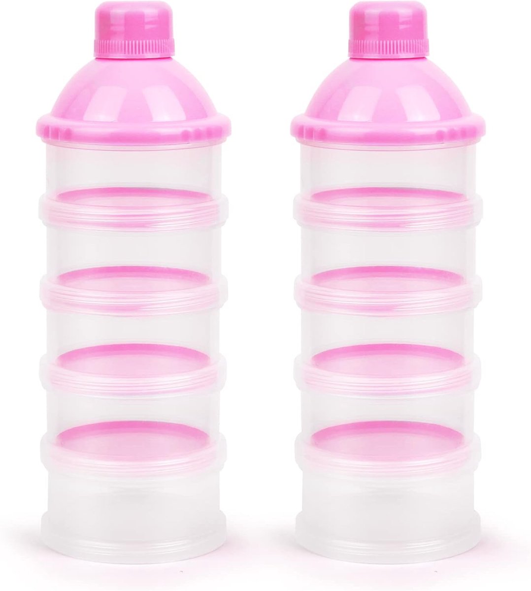 Melkpoeder-portioneerder, 5-laagse melkpoederdispenser, formule-melkpoederhouder, draagbaar en stapelbaar, houder voor onderweg, in de open lucht en verpleging ’s nachts (roze)