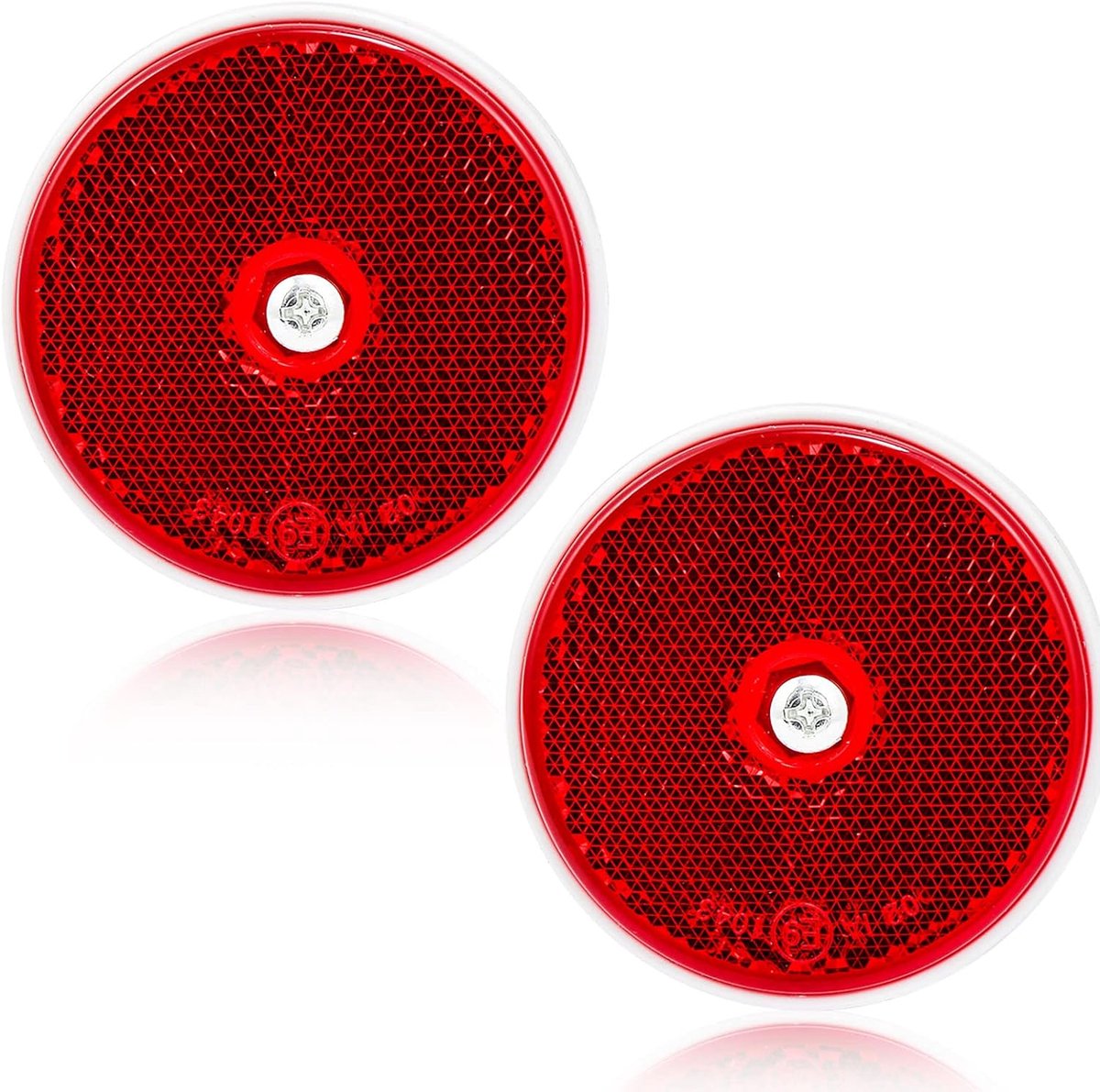 2 ronde reflectoren rood Ø60 mm E-getest, rode achterreflector schroef achterhanger voor omheining poorten caravan auto's (rood-rond - schroeven-2 stuks)