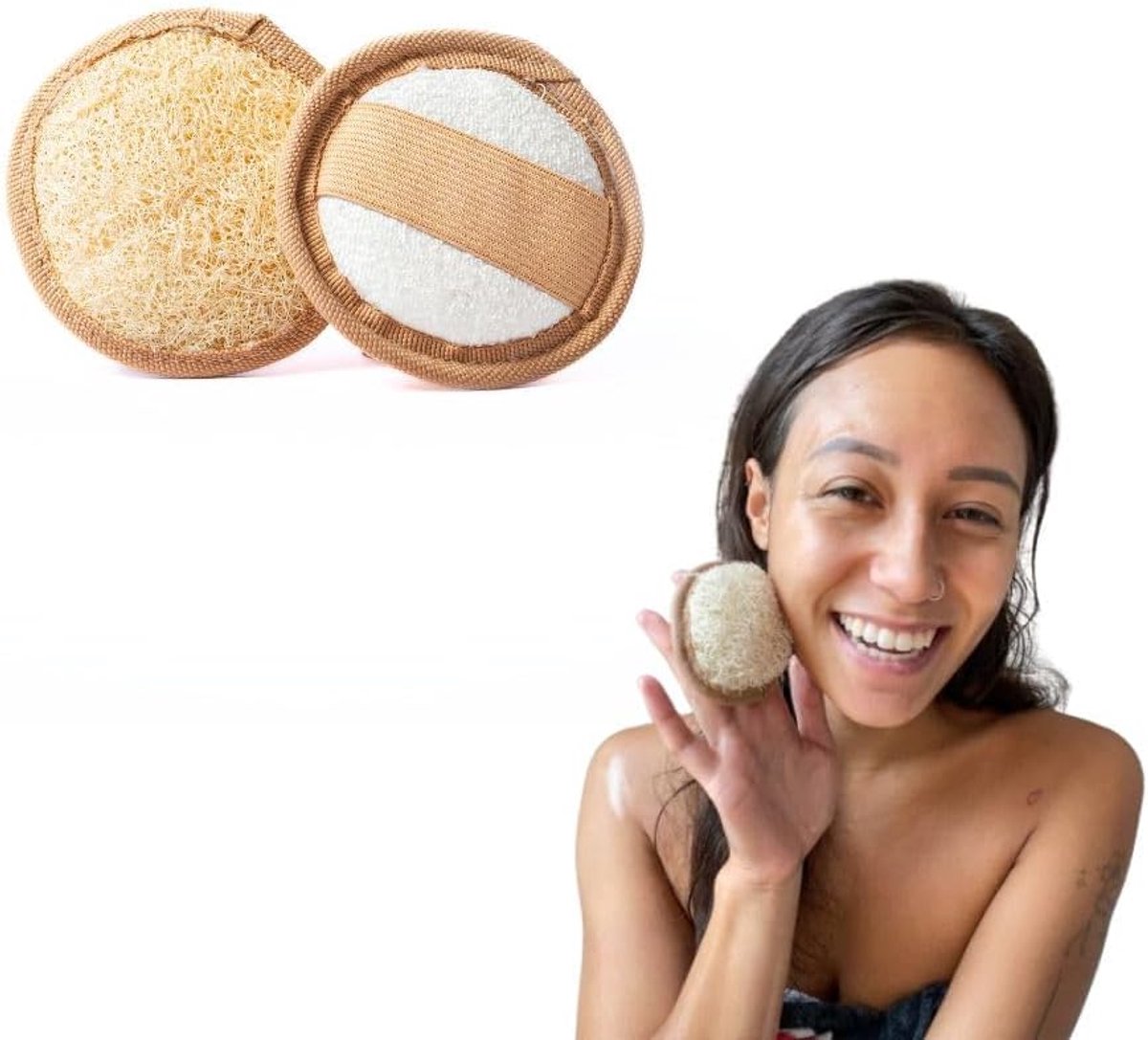 Luffa-spons, 2 x gezichtsspeelingpads, natuurlijke Egyptische luffa-pads, gezichtsreiniging, peeling-pad, komkommer, luffak-pompoen, gezicht, douche, badkamer, skincare peelingspons,
