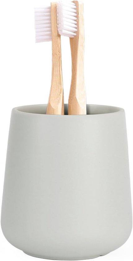 tandborstelhouder Grijs Rond Tandborstelhouder, 350ml Tandborstelhouder Tassen Badkamerbeker van Keramiek, Mat Tandbecher geschikt voor tandenborstel, tandpasta, Ø 7,6 x 9,5 cm