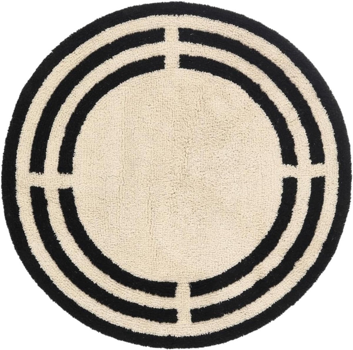 Chateau Badmat, Rond, Ø 90 cm, Natural/Zwart | Moderne, Middelpolig, Machinewas, Oeko-Tex 100, Anti-slip, Badkamer