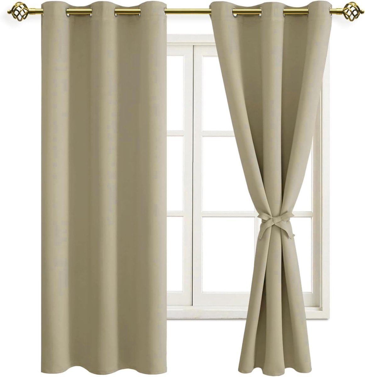 Verduisterende gordijnen, inslagringen, voor slaapkamer, woonkamer, taupe, 2 stuks, 137 x 117 cm (H x B)