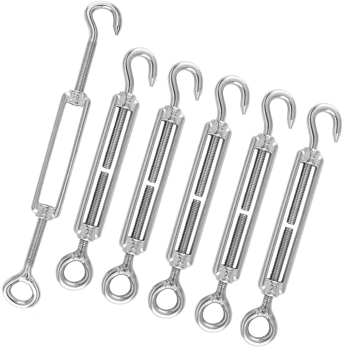 Spansloten, kabelspanner, 6 stuks, M6 wervels, kabelspanner, 304 roestvrij staal, verstelbare wervelhaken, OC, spanhaken voor touw of waslijn spannen (zilver)