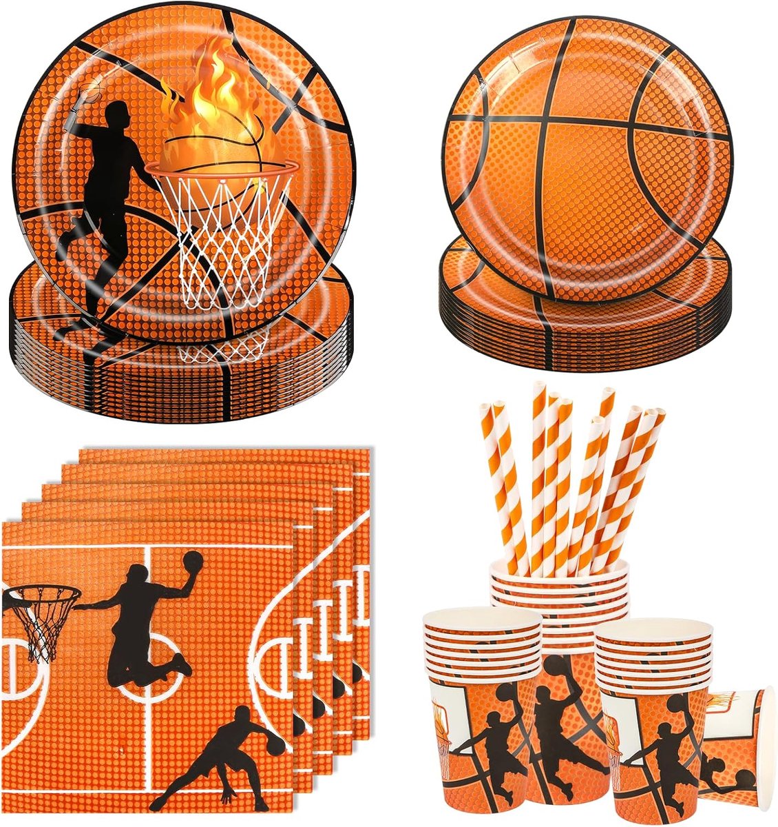 Feestserviesset Met Party Borden voor 20 Gasten - Basketbal Decoratieset Met Borden, Bekers, Servetten - Kinderverjaardag