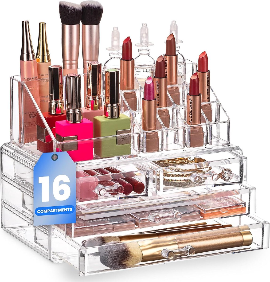 cosmetische opbergorganizer - Organiseer eenvoudig je cosmetica, sieraden en haaraccessoires. Ziet er elegant uit zittend op je ijdelheid, badkameraanrecht of dressoir. Helder ontwerp