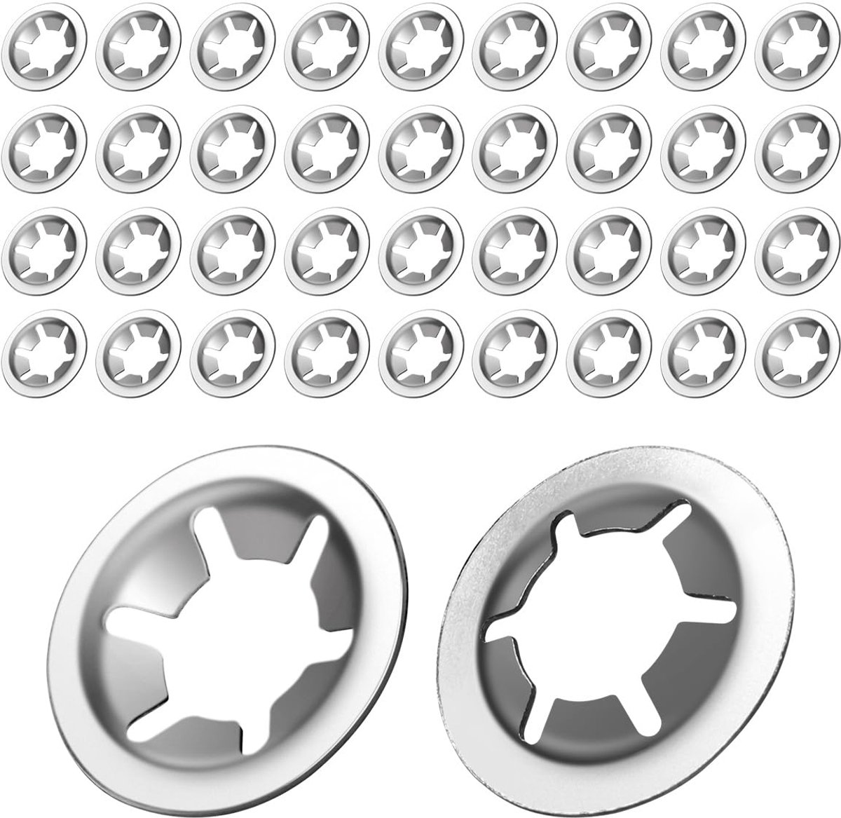 40 stuks M8 x 18mm borgring sluitringen, binnentand klemrring klemmschijven roestvrij staal zilver, onderlegringen tand snelheid borgschijven