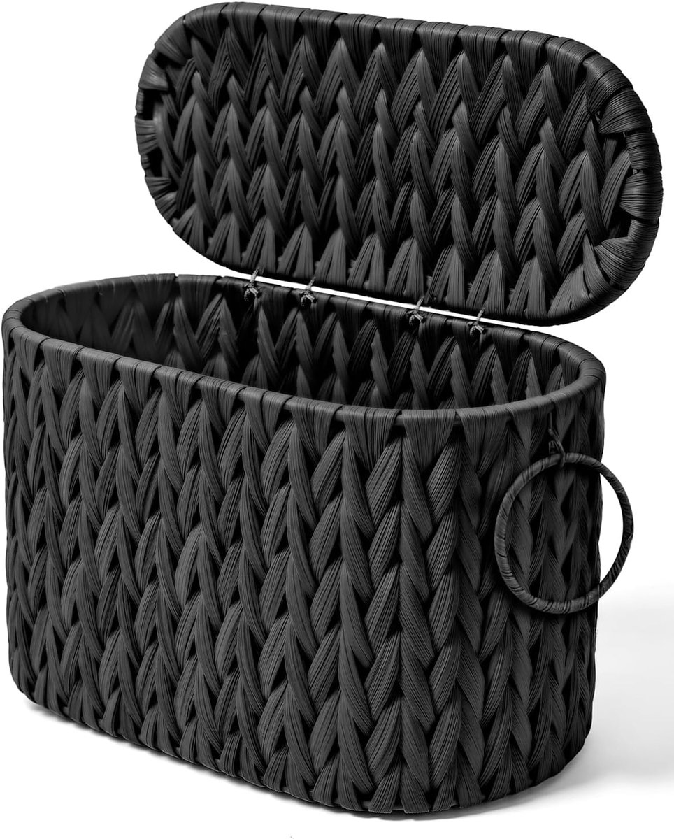 rotan mand voor toiletpapier met deksel, tijdschriftenhouder, geïntegreerd ontwerp, opbergbak voor wc-papier, wc-papier opbergdoos, huishoudelijke organizer zwart