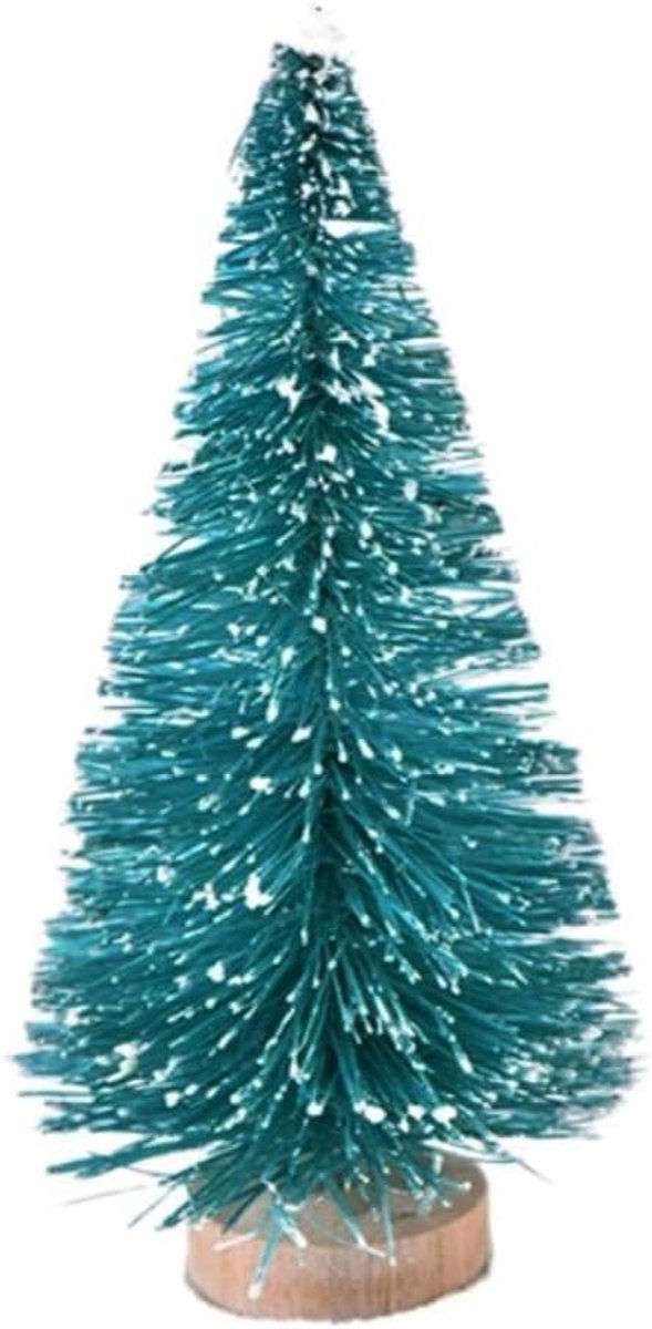 5 stuks kunstkerstboom, kerstdecoratie, mini-dennenboom met houten sokkel, miniatuur kerstboom, dennenfiguren, kerstversiering om te knutselen, voor tafeldecoratie, tafel, kantoor, blauw, 9 cm