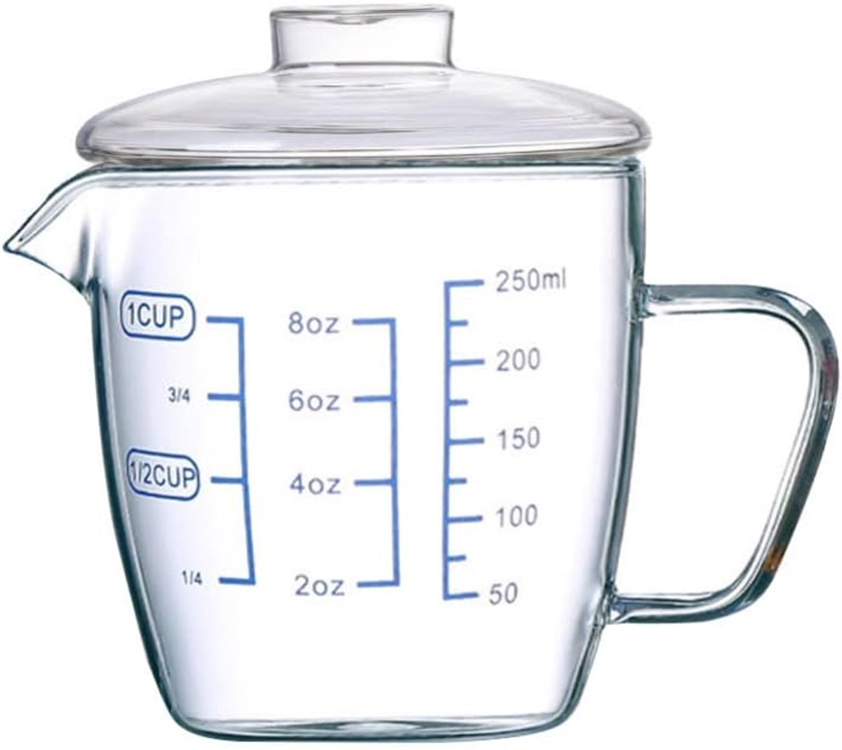 , melkkan met en deksel, schenktuit, slagroomkan, 250 ml, maatbeker, hittebestendig, glazen kan, mini-glas, kan, koffie, melk, beker, maatkan voor room, , koffie