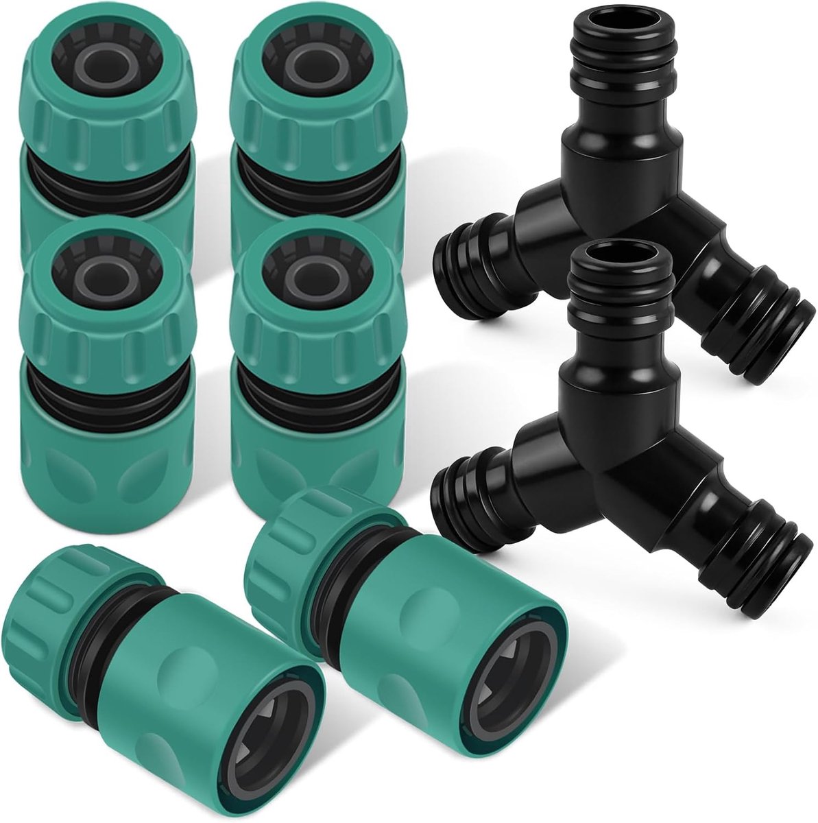 Slangkoppelingset, 8 stuks, 1/2 inch dubbele stekker, tuinslang, verbindingen, extender & Y-stuk, aftakverbinding, verlenging, koppelingsdeel voor tuin, huis, kraan