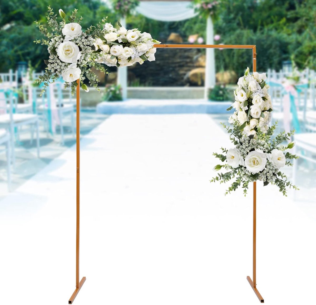 2,0 m tuinboog, bruiloftsboog, goudkleurig metalen frame voor bruiloftsboog, bloemenframe, luchtballon, bloemstuk, receptie, decoratie, voor feest, evenementen, decoratie, fotocabine,