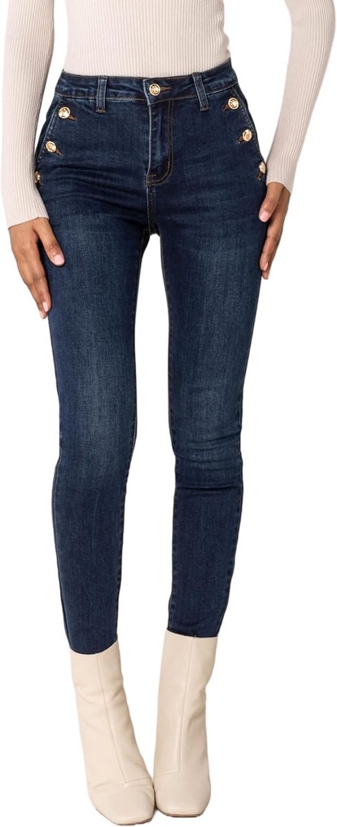 Jeans voor dames, hoge taille, used-look, stretchjeans
