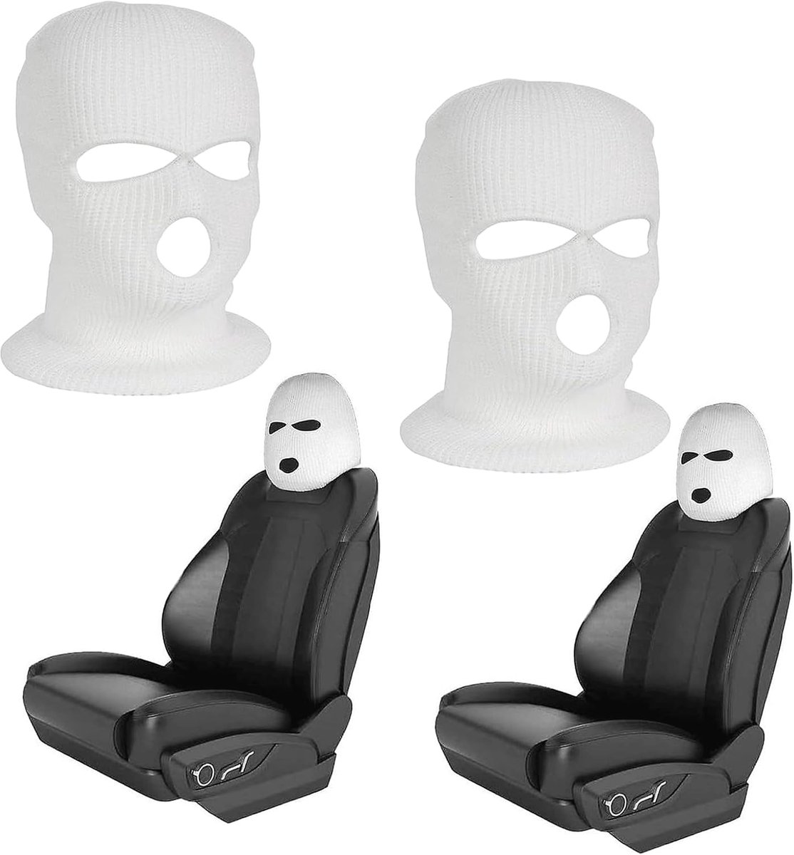 2 stuks universele grappige autohoofdsteunhoezen, grappige autohoofdsteunhoes, hoofddeksel voor autostoelen, interessante hoofdsteunhoezen voor auto's, minivans, wit