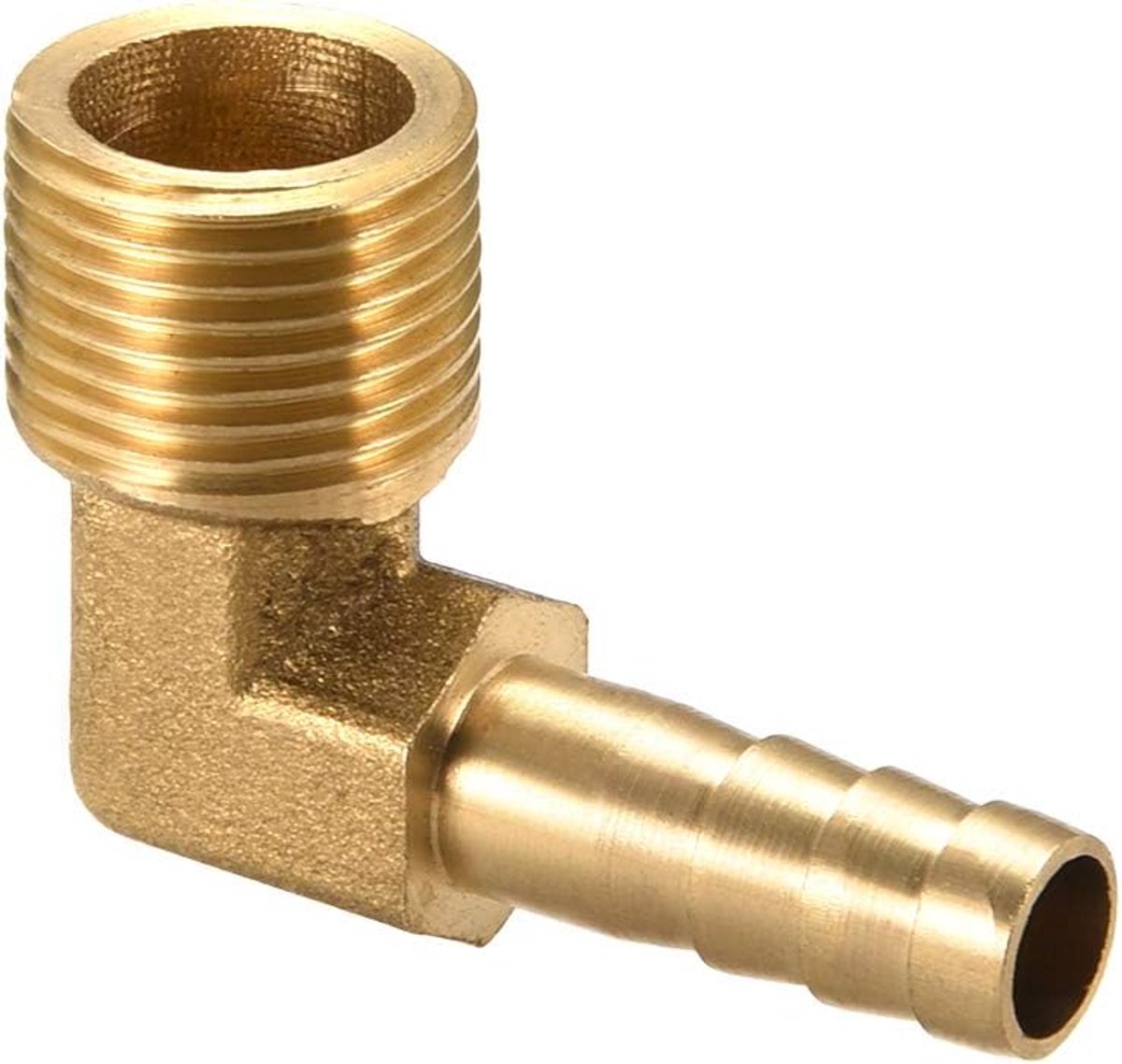 sourcing map Messing Barb slang 90 graden ellebogen 6 mm stekel x 1/8" G stekker fluit 3/8 G Male x 8mm Barb