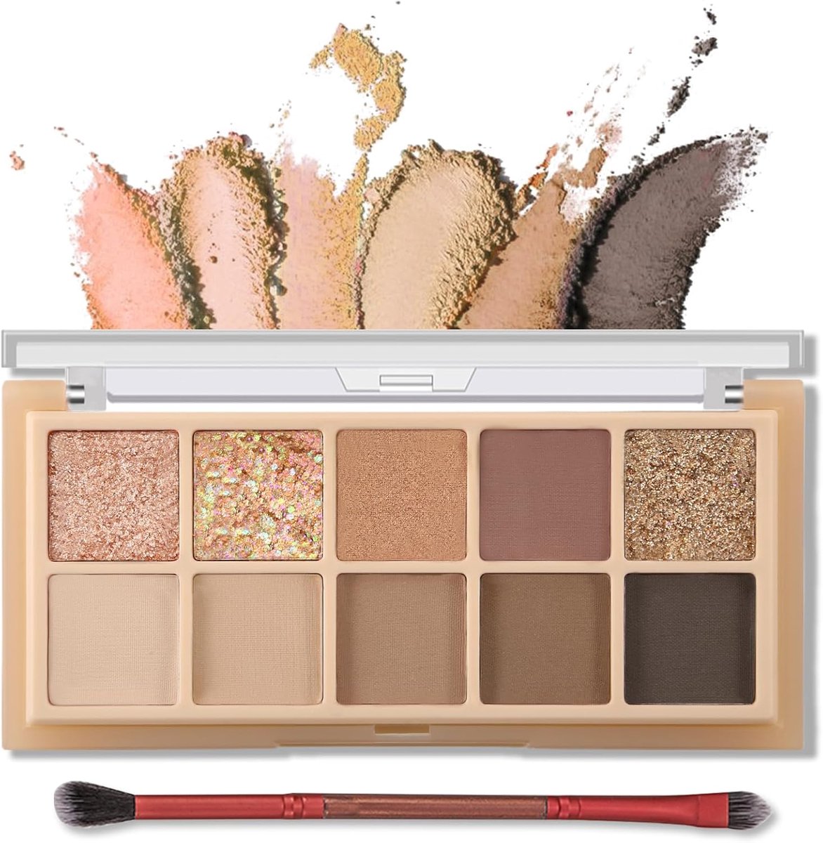 10 Kleuren Oogschaduw Palet Make-up, Mat Shimmer Glitter Oog Make-up Palet, Hoog Gepigmenteerd, Natuurlijk Uitziend, Mengbaar Langdurige Oog Make-up Palet, Reis Formaat Make-up Palet (02#Sunset