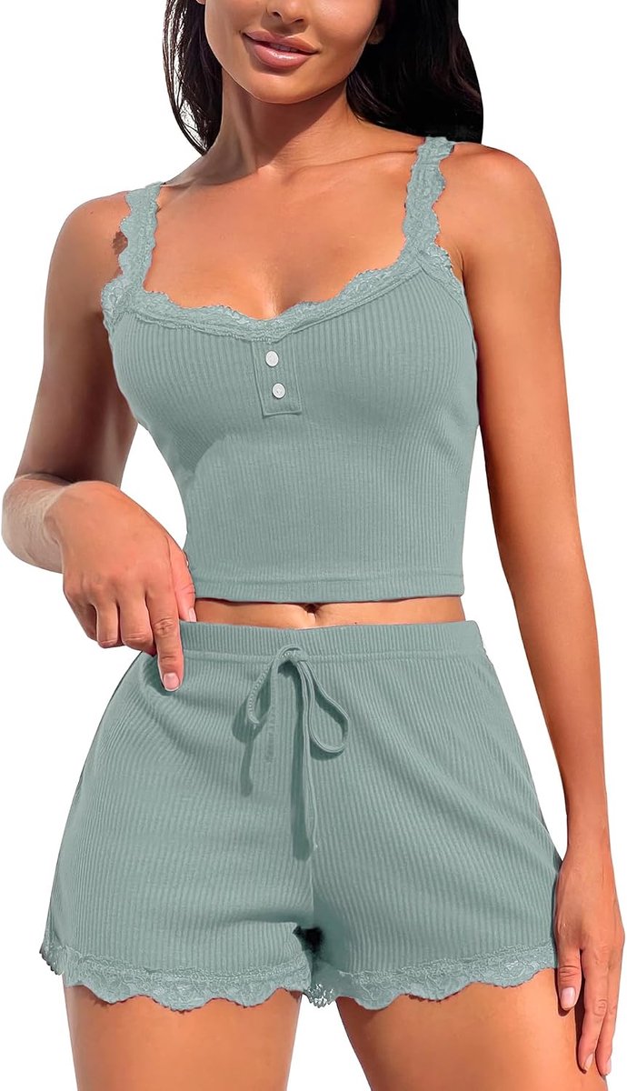 Damespyjama, kanten pyjamaset voor dames, top en shorts, sexy nachtkleding