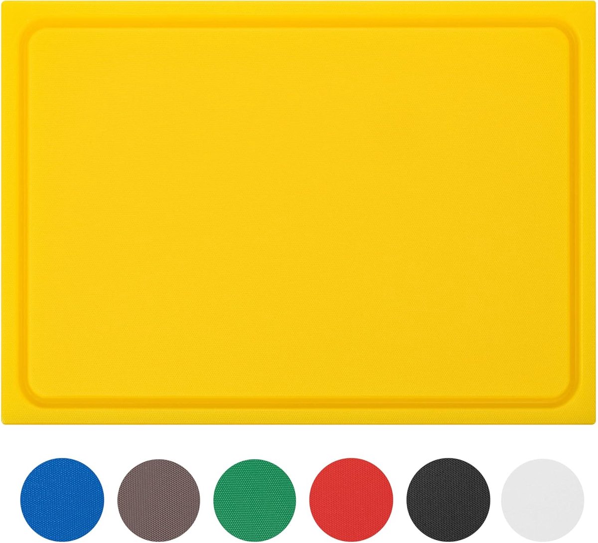 stevige kunststof snijplank | geel, 35x25x2 cm | vaatwasmachinebestendig, EXTRA dik, | kleuren & maten selecteerbaar | HACCP gevogelte snijmatten | hakplank met sapgeul