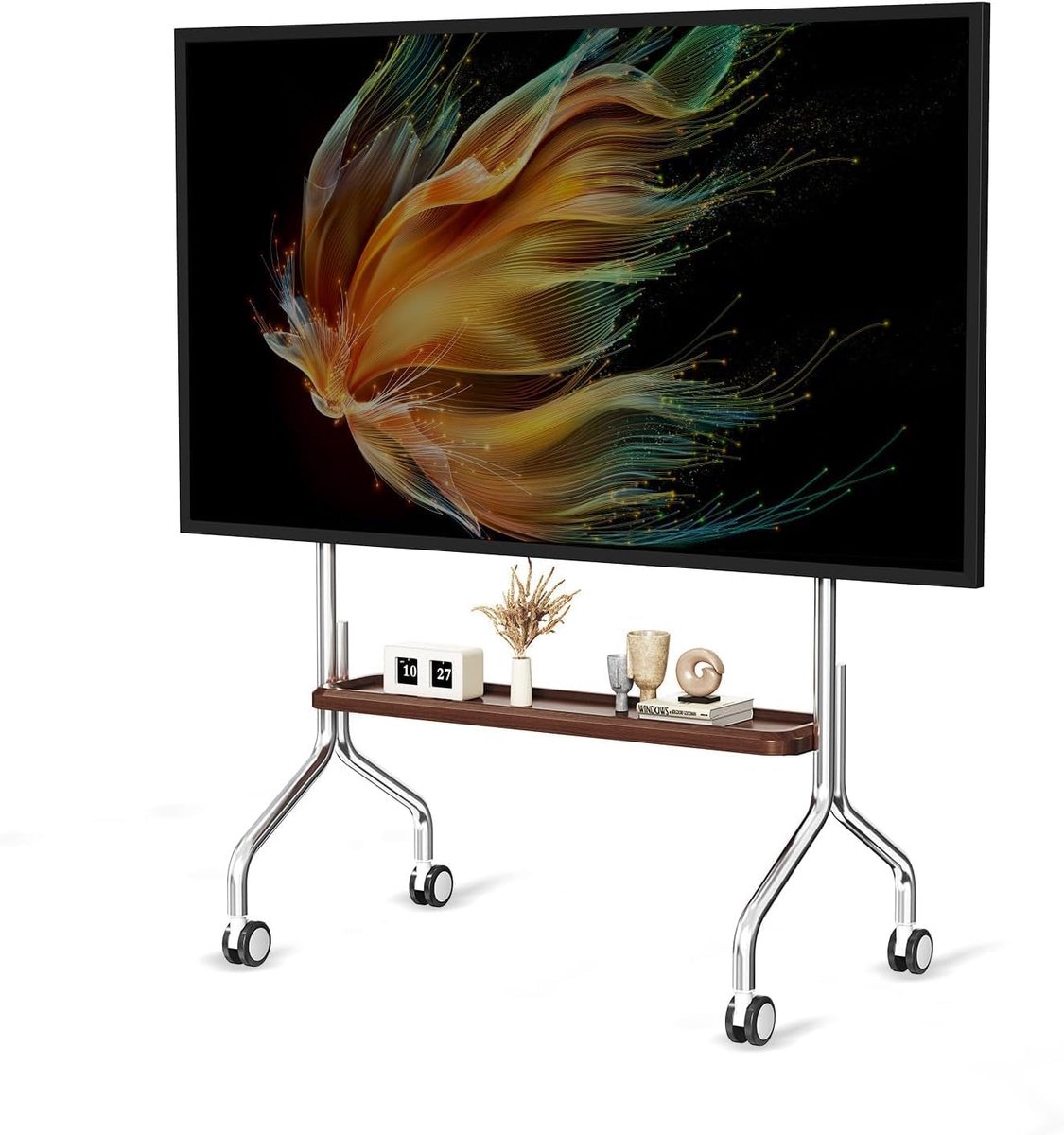 SnelShoppen - Mobiele TV Stand Rolling TV Standaard voor 32-75 Inch LCD LED OLED Schermen, Roestvrijstalen met Wielen, 110lbs Max VESA 600x400mm, Hout