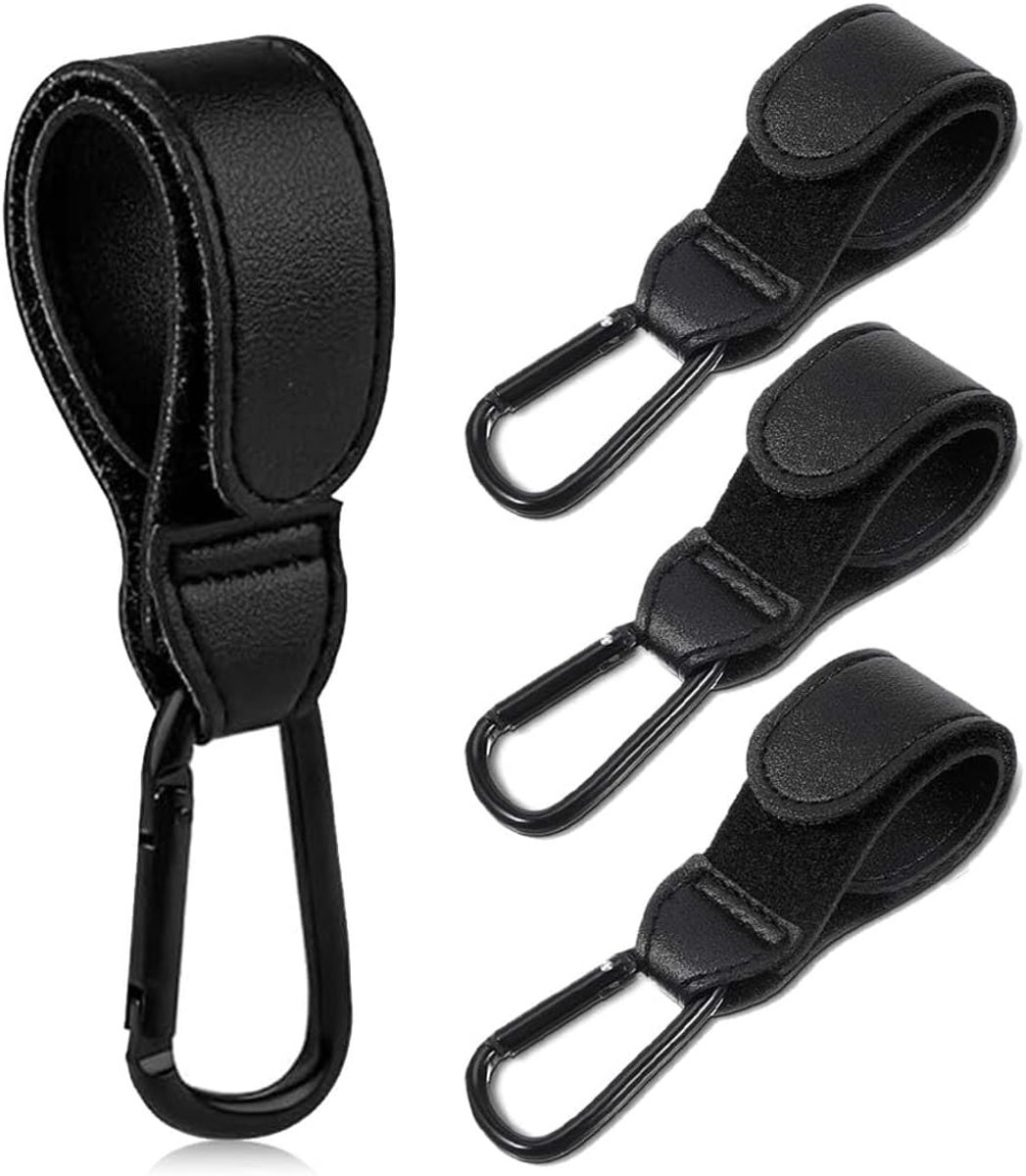 Pram Haakjes 4 Stuks Zwart - Standaard Leren Tas Houder voor Luiertassen en Accessoires