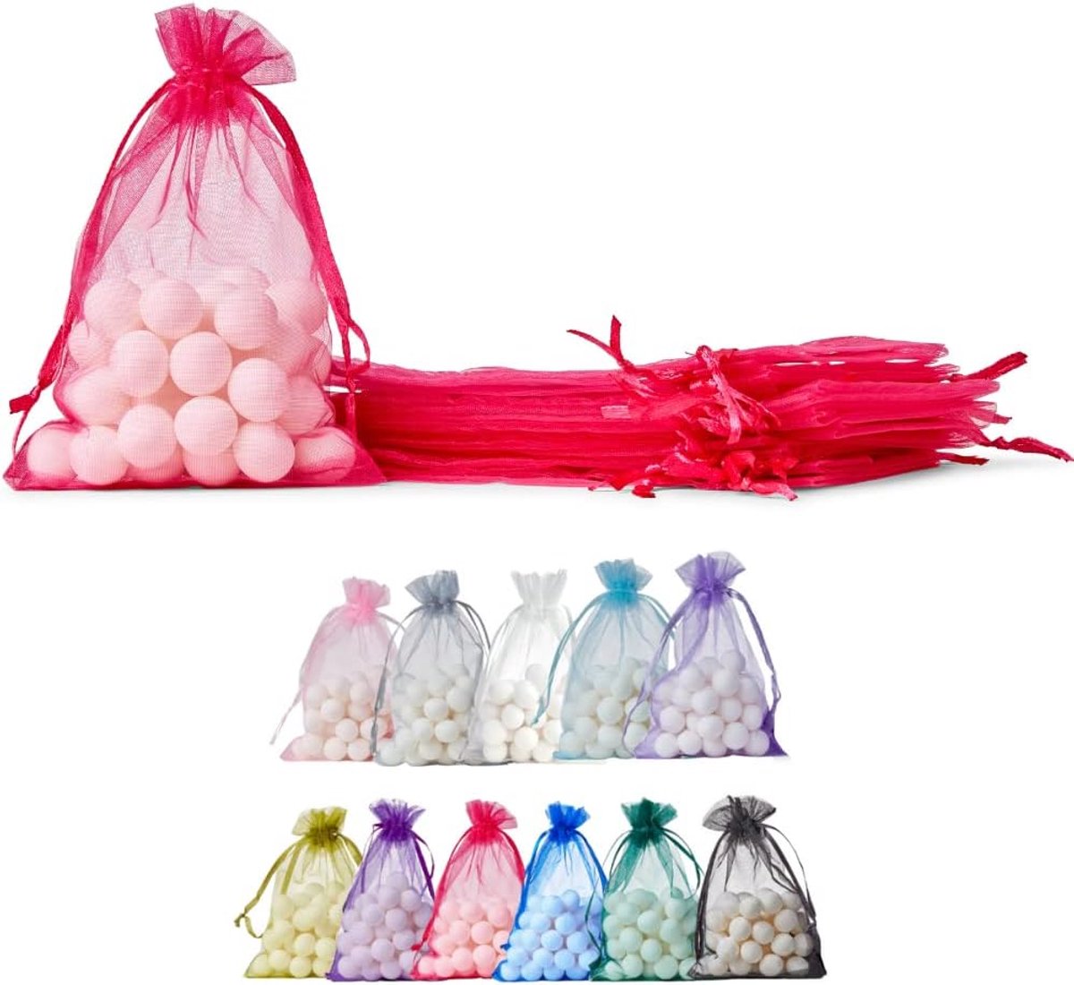 Organza zakken 25 stuks - fuchsia 10x15 cm - transparant - voor feestelijke cadeaus - SnelShoppen