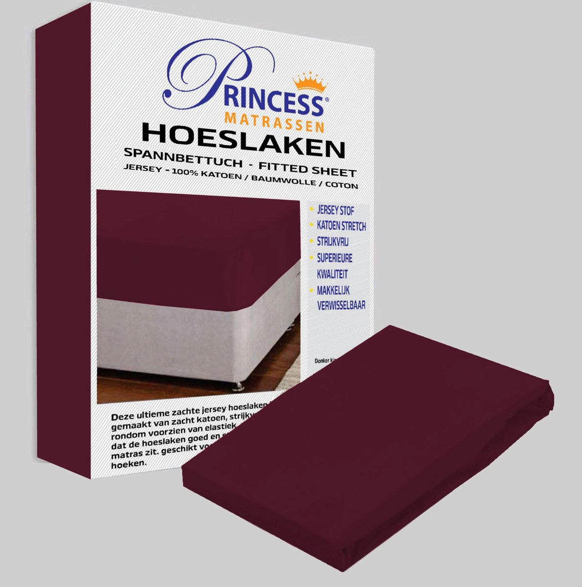 Het Ultieme Zachte Hoeslaken - Jersey - Stretch - 100% Katoen - Strijkvrij - Rondom elastiek - 2Persoons - 160x200x30cm - Bordeaux