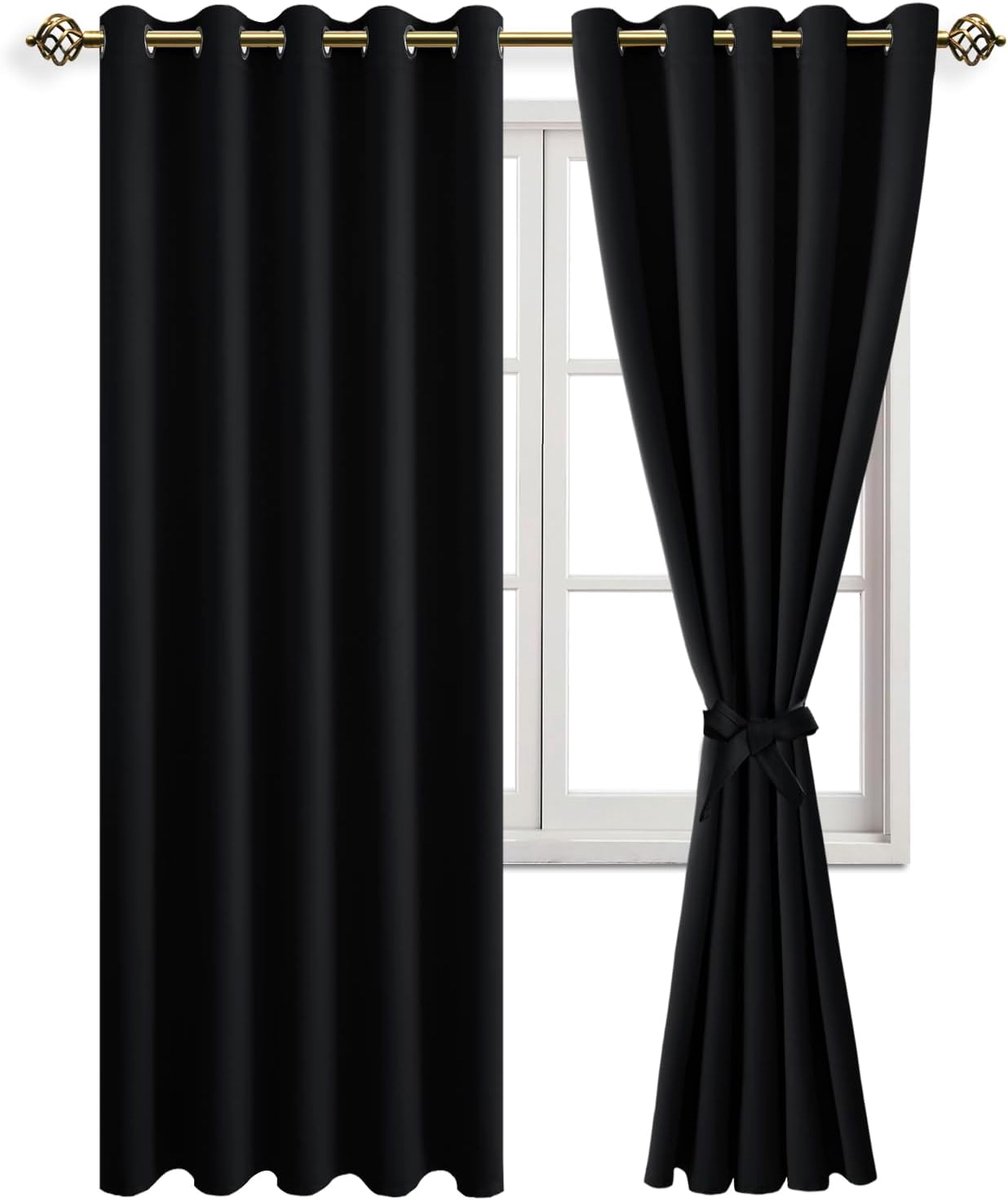Verduisterende gordijnen, inslagringen, voor slaapkamer, woonkamer, zwart, 2 stuks, 228 x 167 cm (H x B)