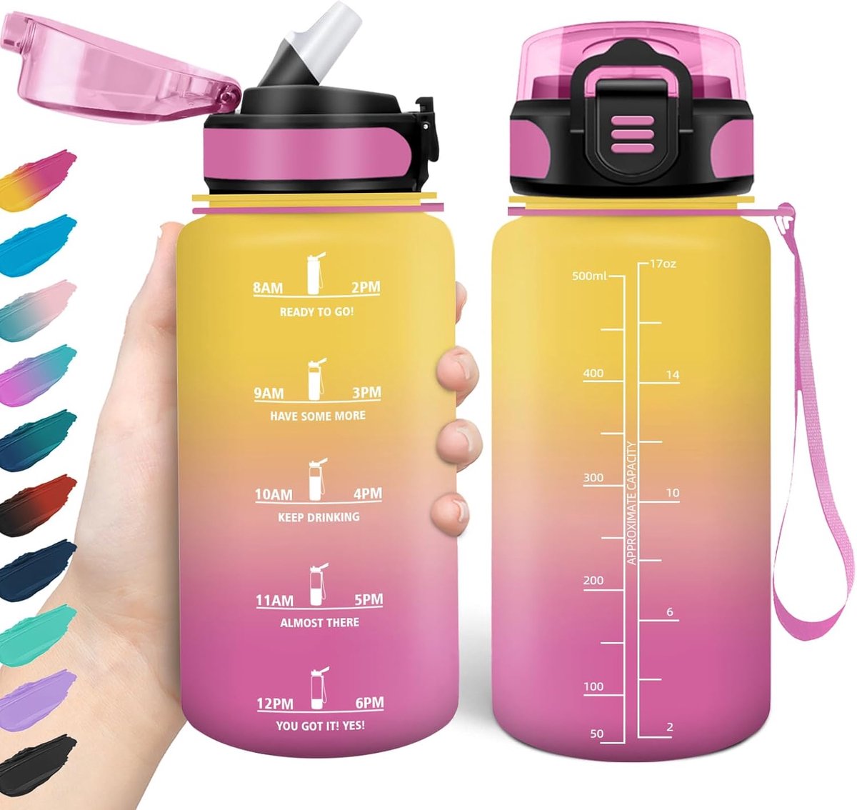 Waterfles, 500 ml, met rietje, lekvrij, voor kinderen, school, BPA-vrij, drinkfles voor kinderen, sport, hardlopen, fitnessstudio, fiets