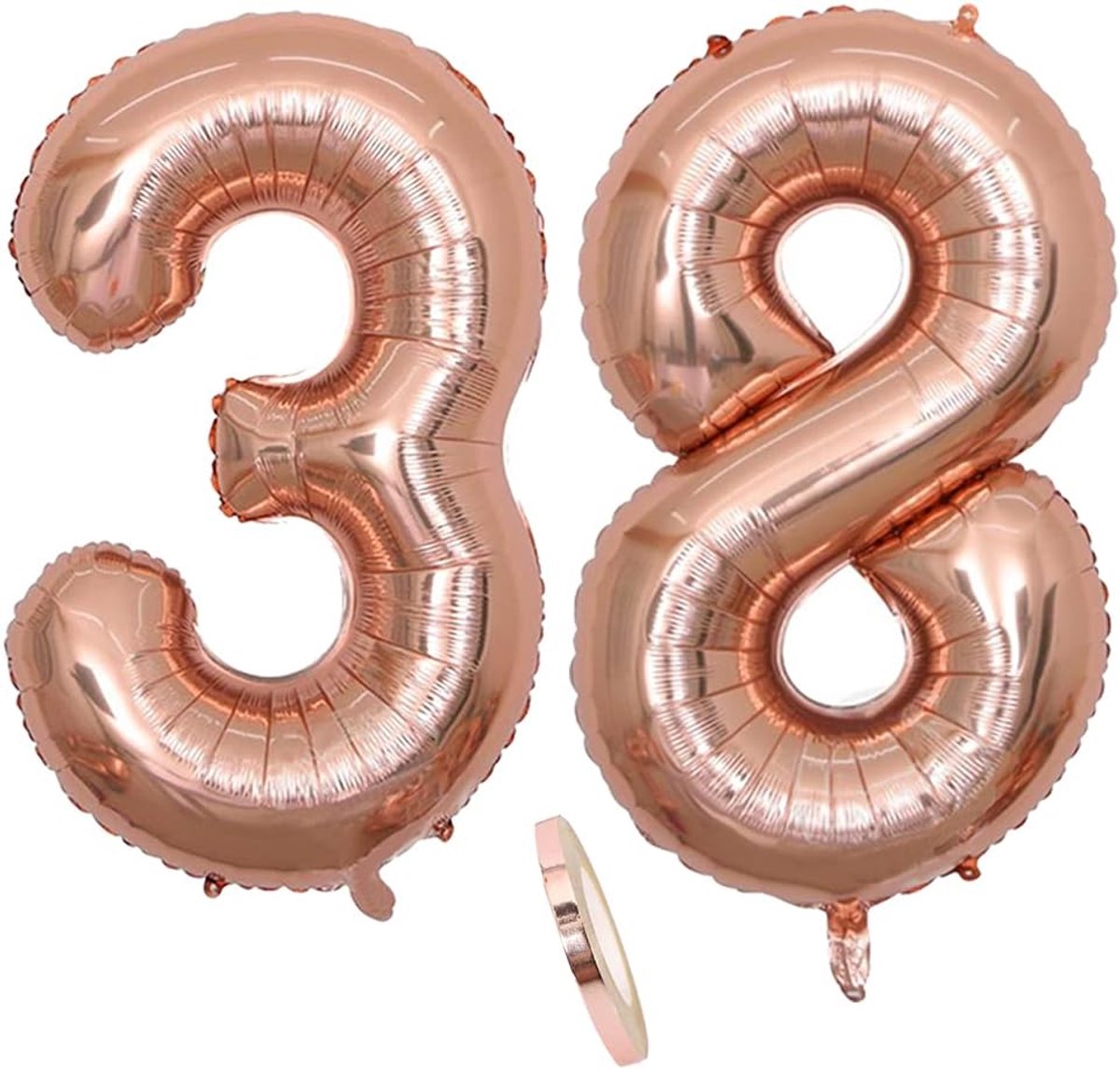 cijfer, decoratie, roségoud, 38, voor vrouwen en vrouwen, XXL, 100 cm, reusachtig nummer, opblaasbaar, helium ballon, figuren, ballonnen, cadeau voor 38e jaar, verjaardag, bruiloft