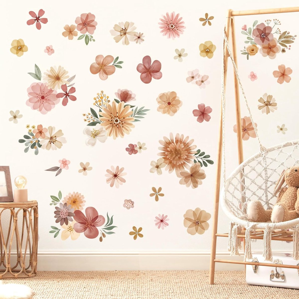 decalmile Muurtattoo bloemen boho muursticker madeliefjes bloemen aquarel muursticker kinderkamer meisje slaapkamer woonkamer wanddecoratie