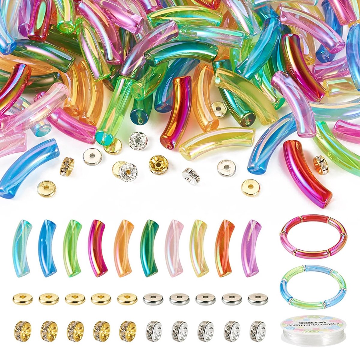 Kralen Transparante Gegalvaniseerde Kralen 10 Kleuren Elastische String Platte Ronde Spacer voor DIY Stretch Armband Ketting Sieraden Maken