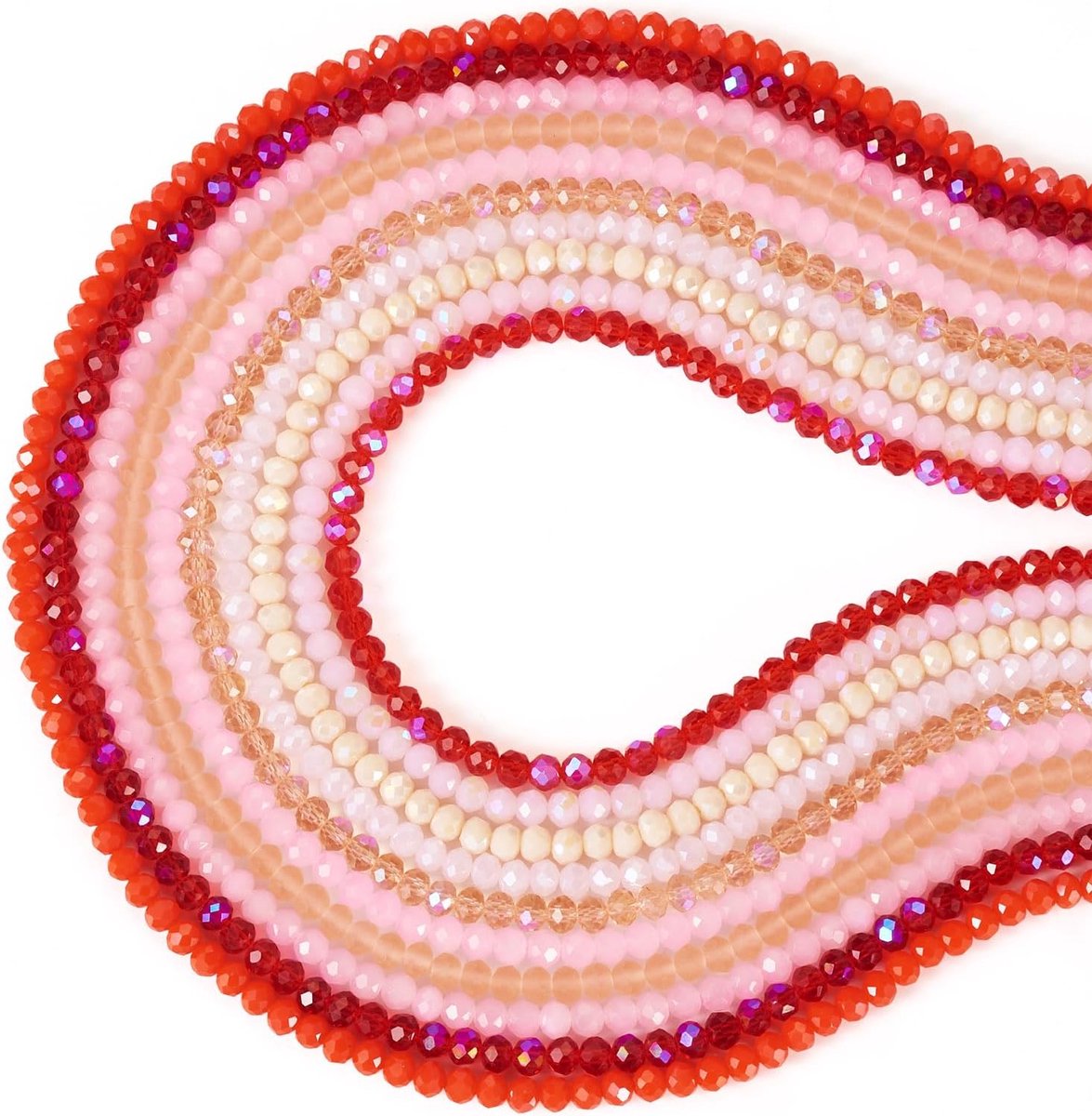 1270 stuks Rode & Roze Rondelle glazen kralen voor het zelf maken van sieraden