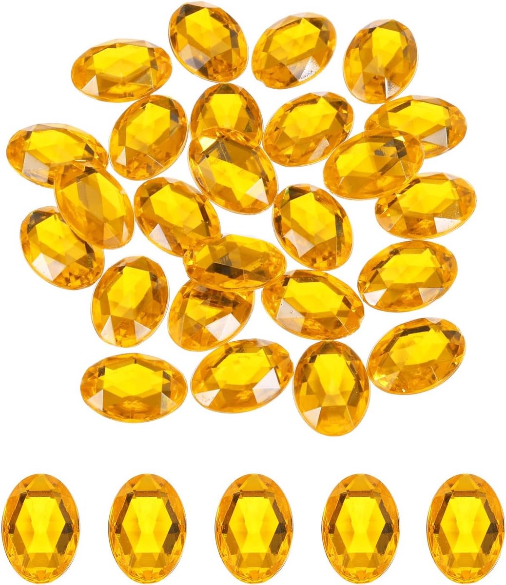 25 stuks ovale acryl edelstenen, 18 x 25 mm, kunstmatige strass-steentjes met platte achterkant, om te knutselen, sieraden, gezichtsbeschildering, bruiloft, feest, goud
