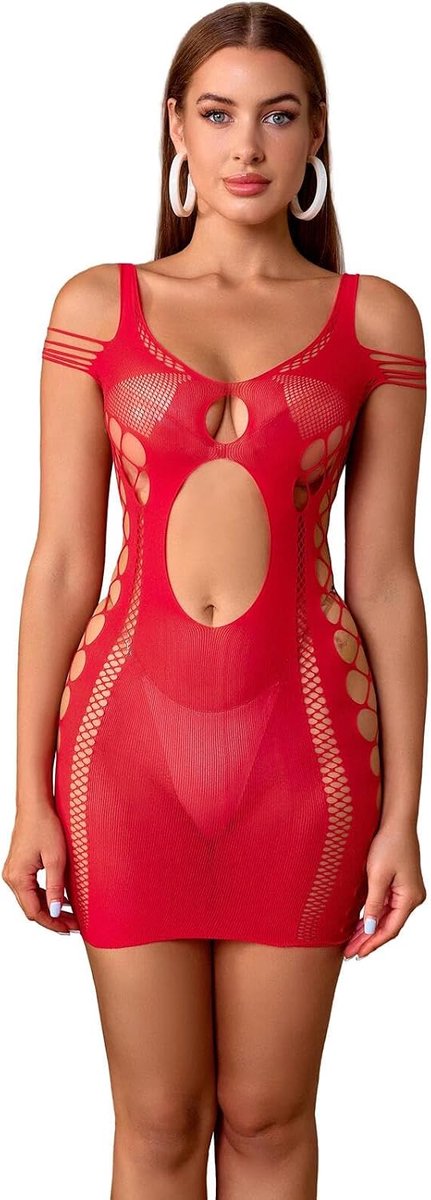 Dameslingerie, sexy visnet, bodysuit, nachtjurk in bodycon-stijl, prikkelende lingerie, doorzichtig, party, clubwear, stretchy outfit, babydoll