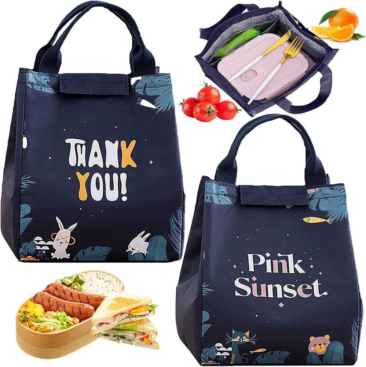 dcas 2 Stuks Draagbare Geïsoleerde Lunchtas, Aluminiumfolie Geïsoleerde Lunchtas, Lunchkoeltassen Voor Kinderen En Volwassenen, Grote Capaciteit, Geschikt Voor School, Picknick (7.87x6.69x9,25 Inch)