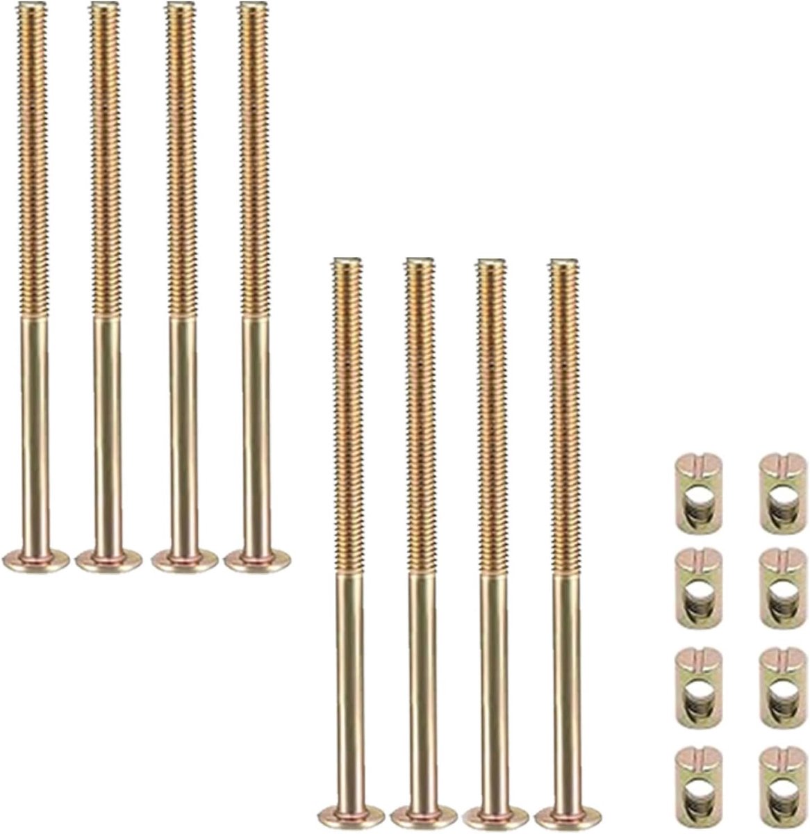8 stuks M6 x 110 mm meubelbouten moerset, verzinkte meubelbevestiging zeskantschroef met tonmoeren voor stoelen, bedden en kasten