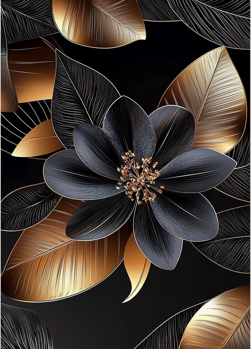 Zwarte gouden bloem diamond painting volwassenen fotoset 30 x 40 cm